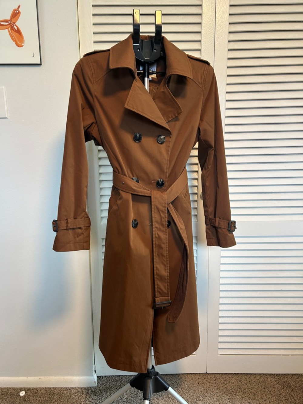 Sam Edelman Chestnut Brown Double-Breasted Trench Coat with Belt